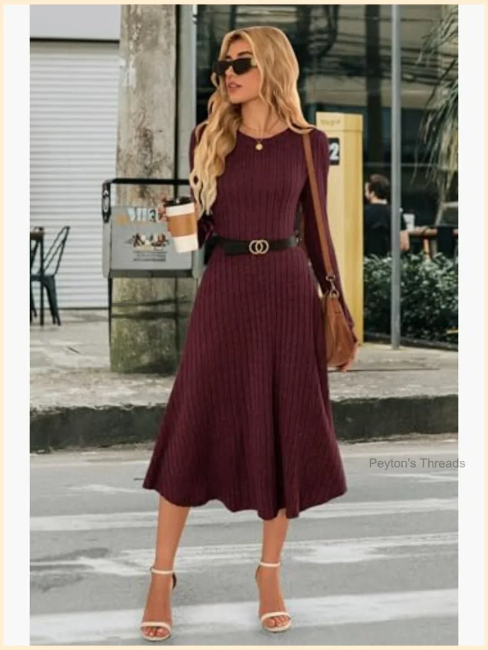 Long Sleeve Ribbed Knit Midi Dress with Pockets - Picture 5 of 7